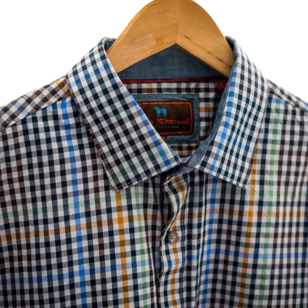 James Tattersall London XL Plaid Button Down Shirt 17–17.5 Multicolor Check - Picture 3 of 10